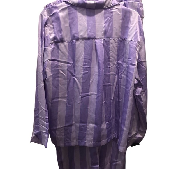 NWT Loft Intimates 3X Satin Purple Candy Striped Pajama Set Notched Collar - Picture 3 of 7